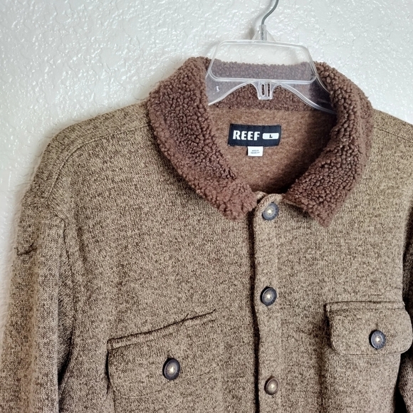Reef knit sweater fleece top jacket coriander Sherpa collar sz L - Picture 2 of 10